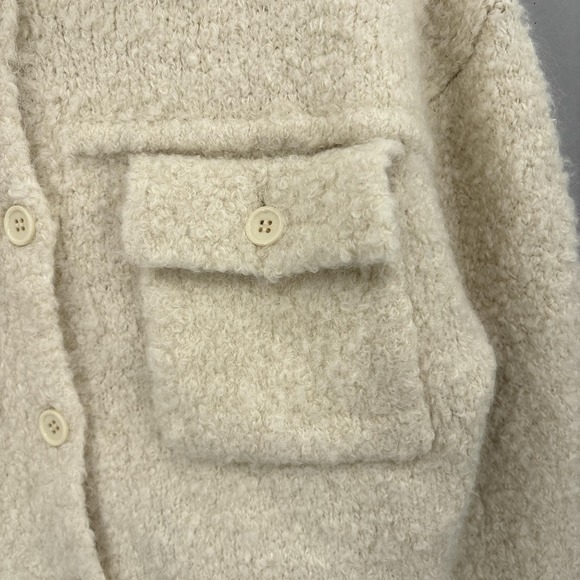 Samsoe Samsoe Jacket Womens Small Beige White Emilie Alpaca Blend Boucle Cropped - Picture 3 of 16